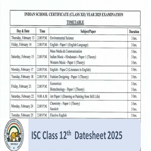 ISC Class 12th Datesheet Release. Download it Now. — image 1 of 1